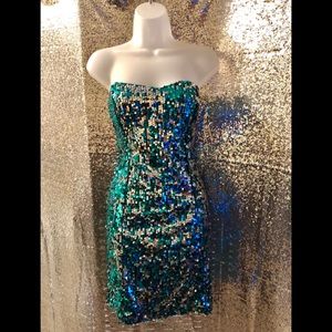Turquoise Sequin Mini Dress